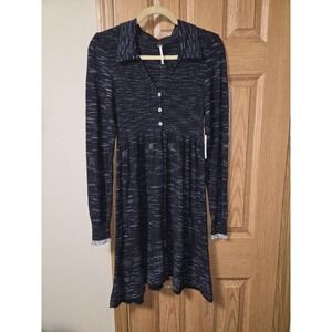 Free People Rain or Shine Knit Collared Sweater Mini Dress Sz M Boho Western